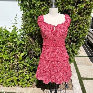 Red dress with white flowers Size M